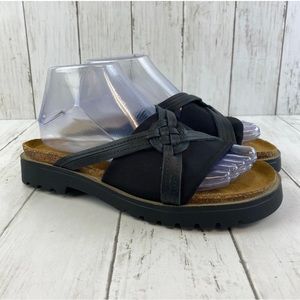 Naot Black Leather & Stretch Open Toe 1.5" Platform Slide Sandal Size EU 39 / 9